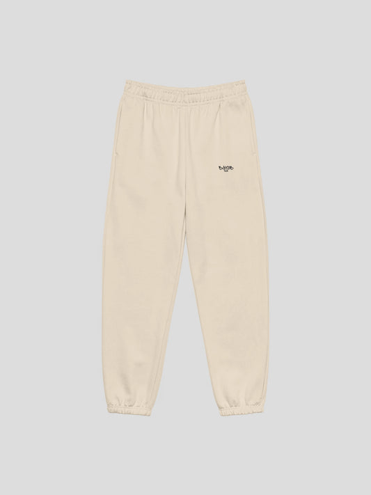 ECHO dust beige luxury sweatpants front view with embroidered logo