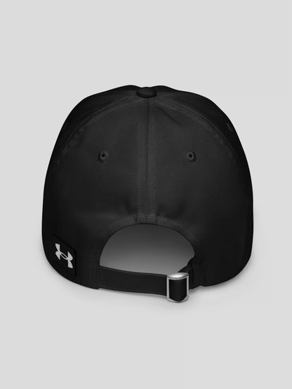 Back view of the urban fashion black unisex baseball cap showing adjustable strap closure and clean minimalist silhouette.