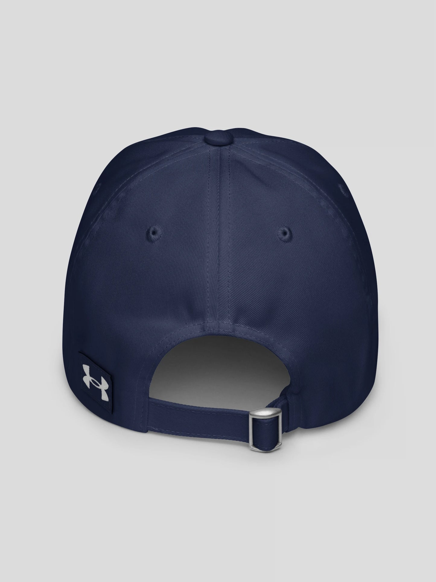 Back view of the navy premium minimalist baseball hat with adjustable strap and clean modern silhouette.