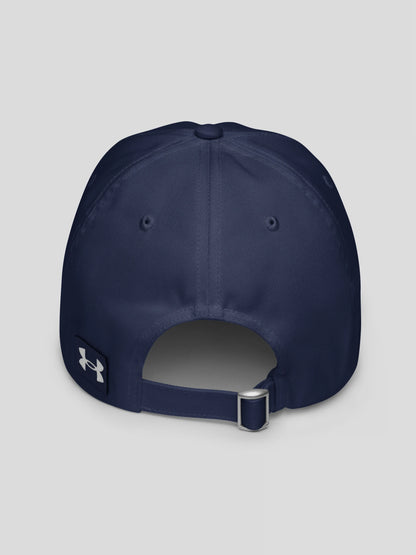 Back view of the navy premium minimalist baseball hat with adjustable strap and clean modern silhouette.