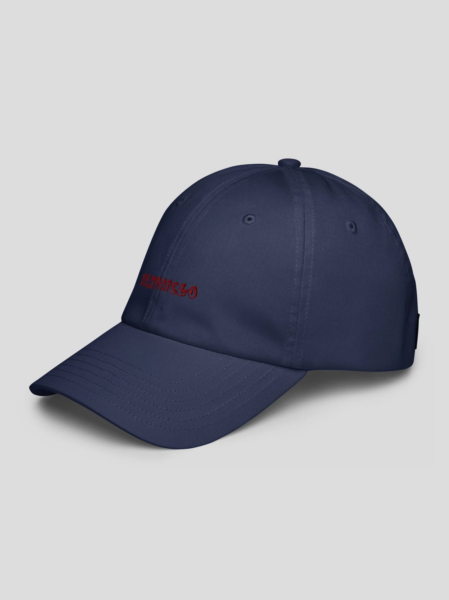 Left side view of the navy embroidered streetwear baseball cap – sleek minimalist finish and durable curved brim.
