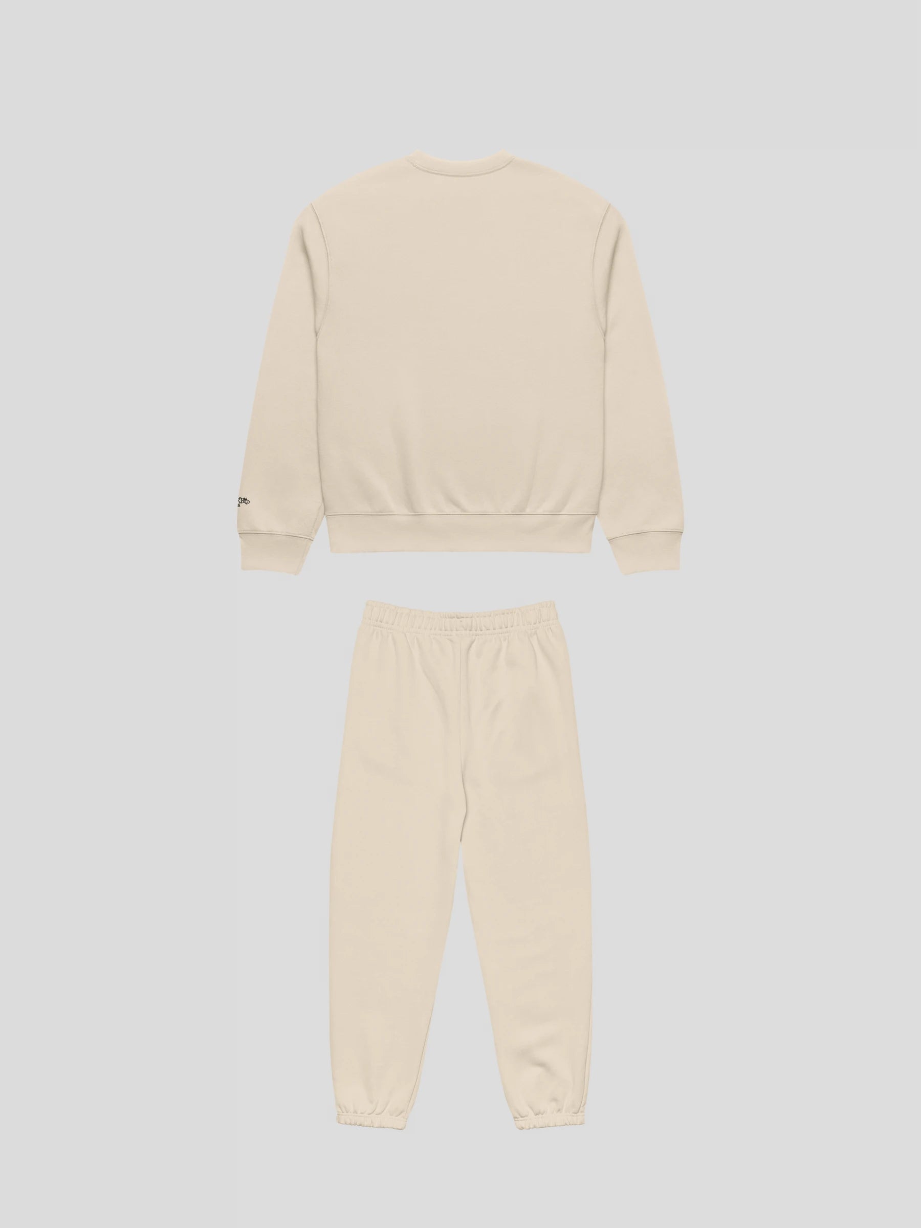 MAXOMclo ECHO beige streetwear set back view – luxury neutral tone crewneck and sweatpants