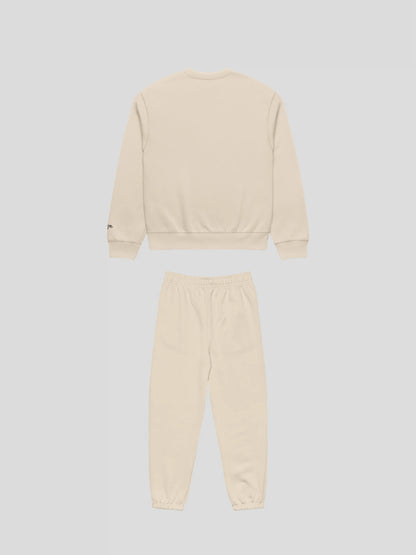 MAXOMclo ECHO beige streetwear set back view – luxury neutral tone crewneck and sweatpants