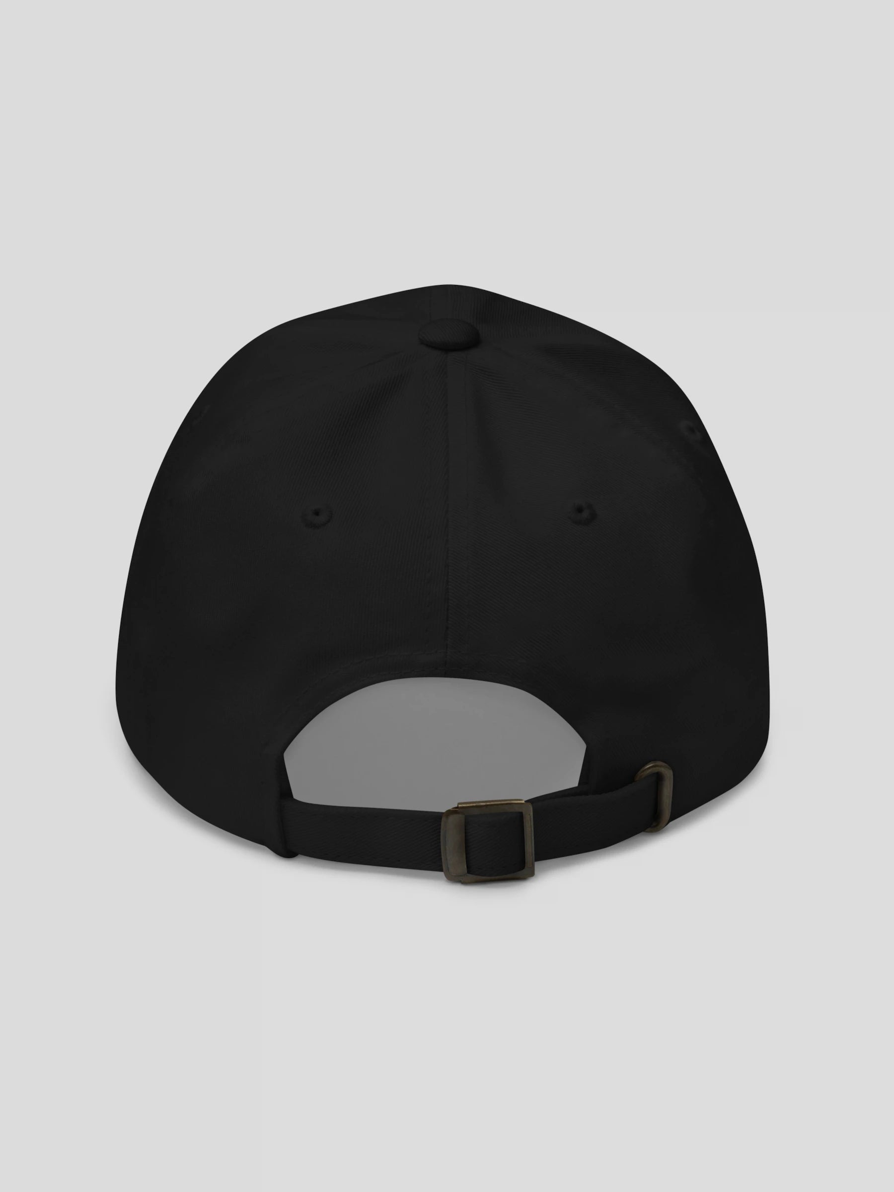 Back view of the ECHO Black Luxury Streetwear Cap by MAXOMclo showing adjustable antique buckle strap and 6-panel design.