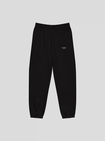 ECHO black luxury streetwear fleece sweatpants front view
