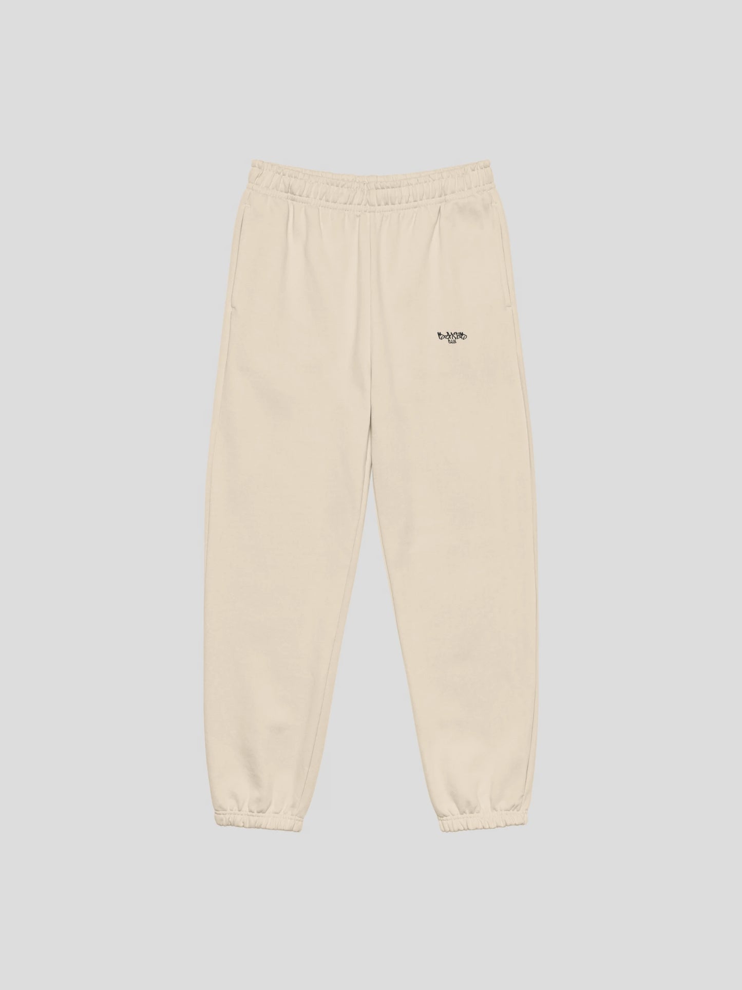 ECHO dust beige luxury sweatpants front view with embroidered logo