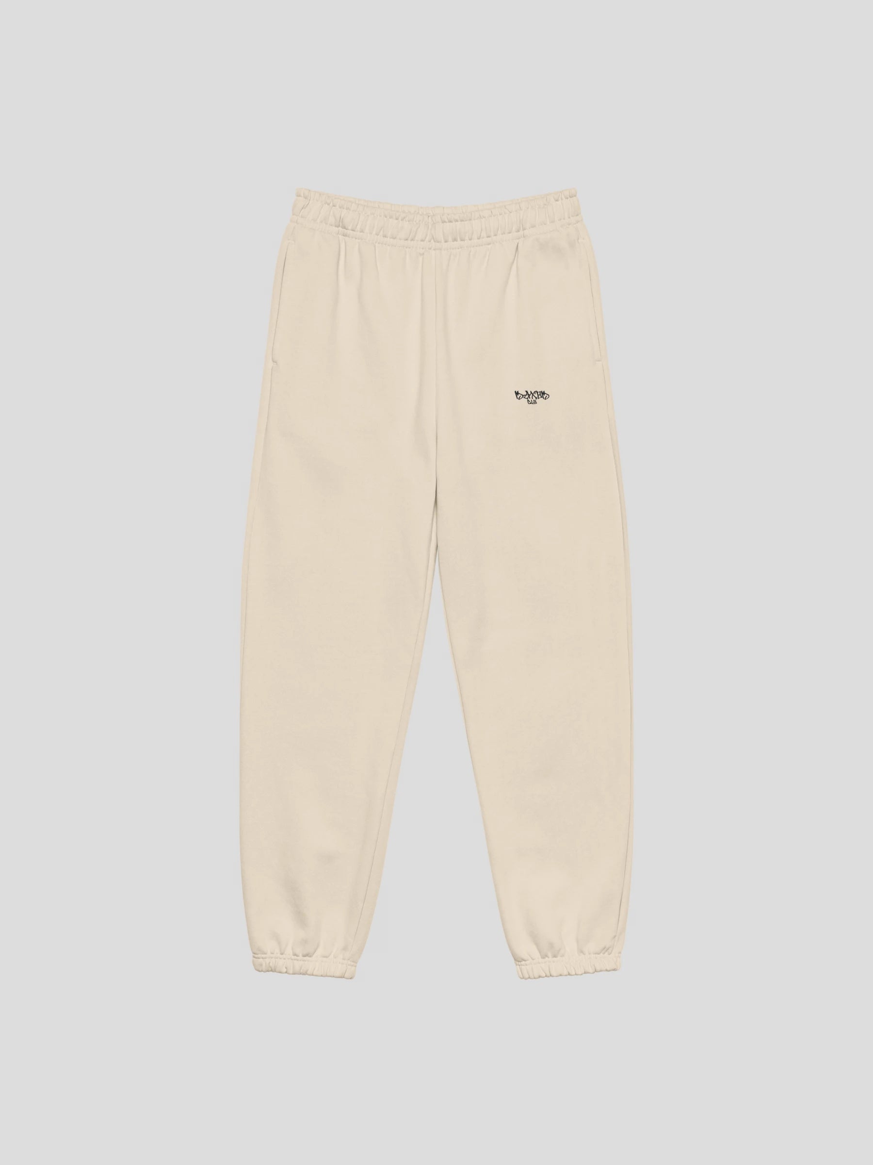 ECHO dust beige luxury sweatpants front view with embroidered logo