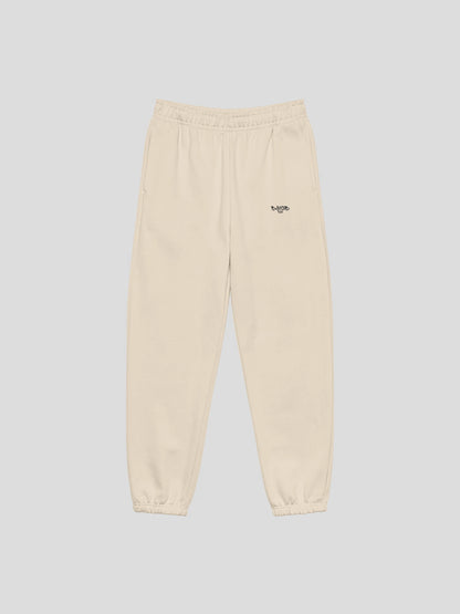 ECHO dust beige luxury sweatpants front view with embroidered logo