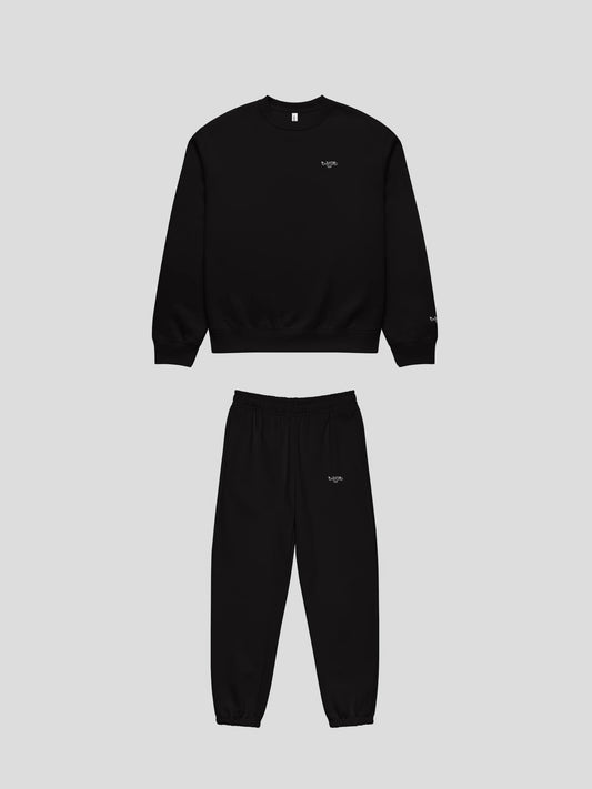 ECHO NIGHT unisex black oversized crewneck and sweatpants set – minimalist streetwear co-ord outfit
