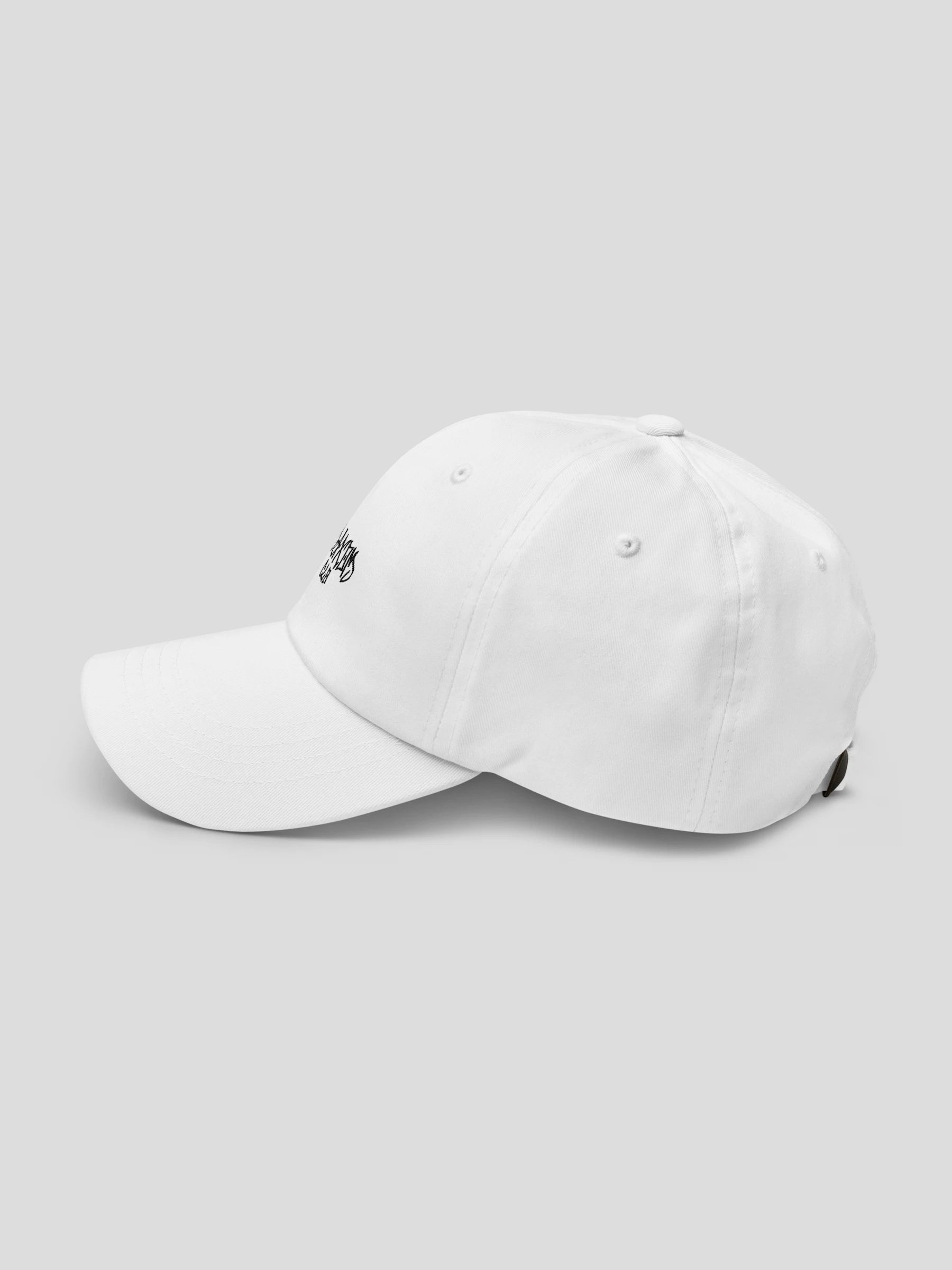 Side view of the ECHO White Luxury Streetwear Cap with soft curved brim and 6-panel construction.