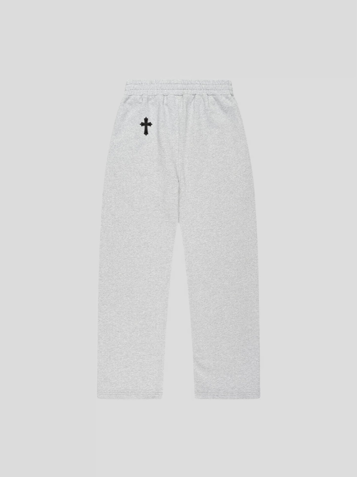 Back of the grey luxury oversized sweatpants by MAXOMclo – minimalist streetwear joggers crafted from 380 GSM cotton blend.