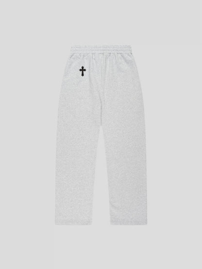 Back of the grey luxury oversized sweatpants by MAXOMclo – minimalist streetwear joggers crafted from 380 GSM cotton blend.