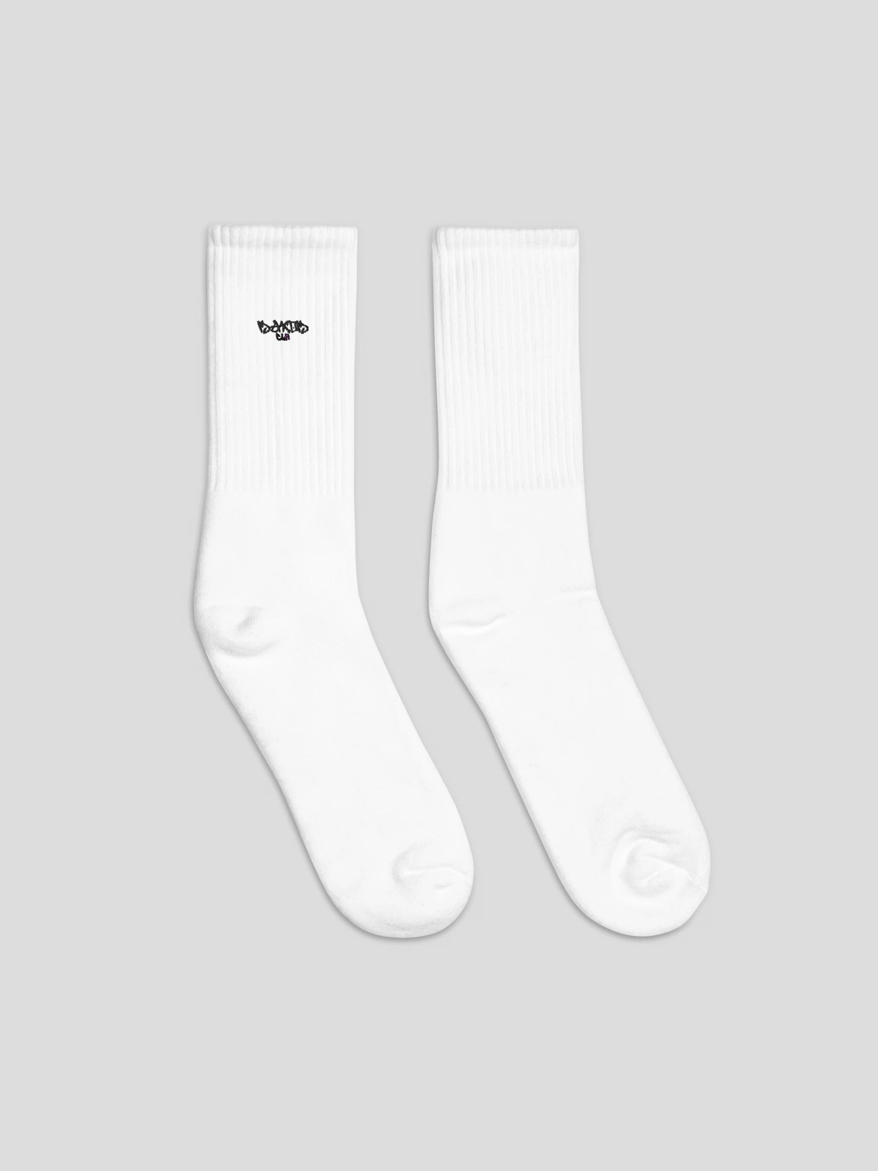Right side view of MAXOMclo ECHO Socks – premium white streetwear socks with embroidered logo and cushioned sole
