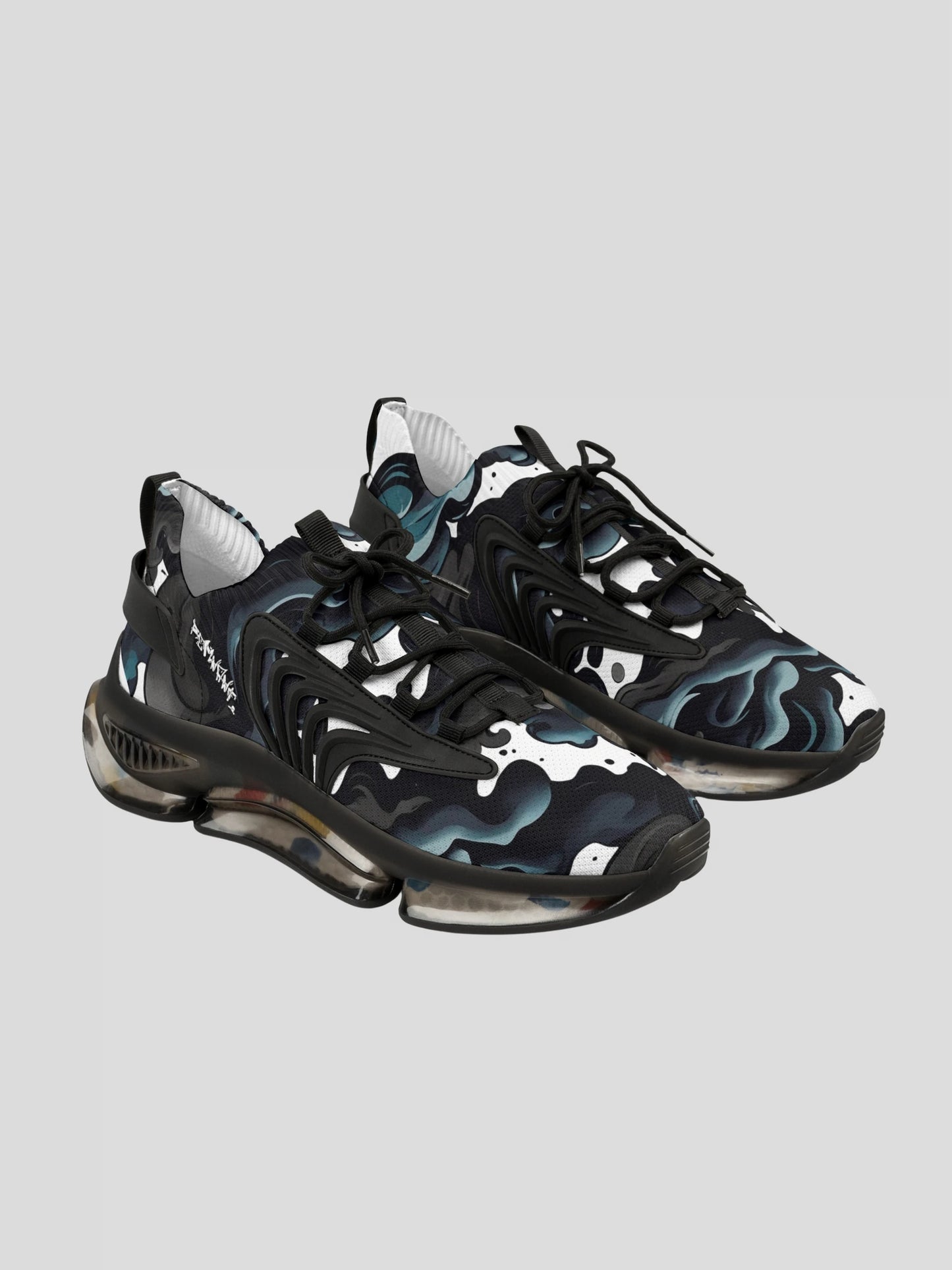 MENS REMNANT. FRACTURE sneaker – futuristic black and blue smoke pattern streetwear shoe with breathable mesh and EVA sole