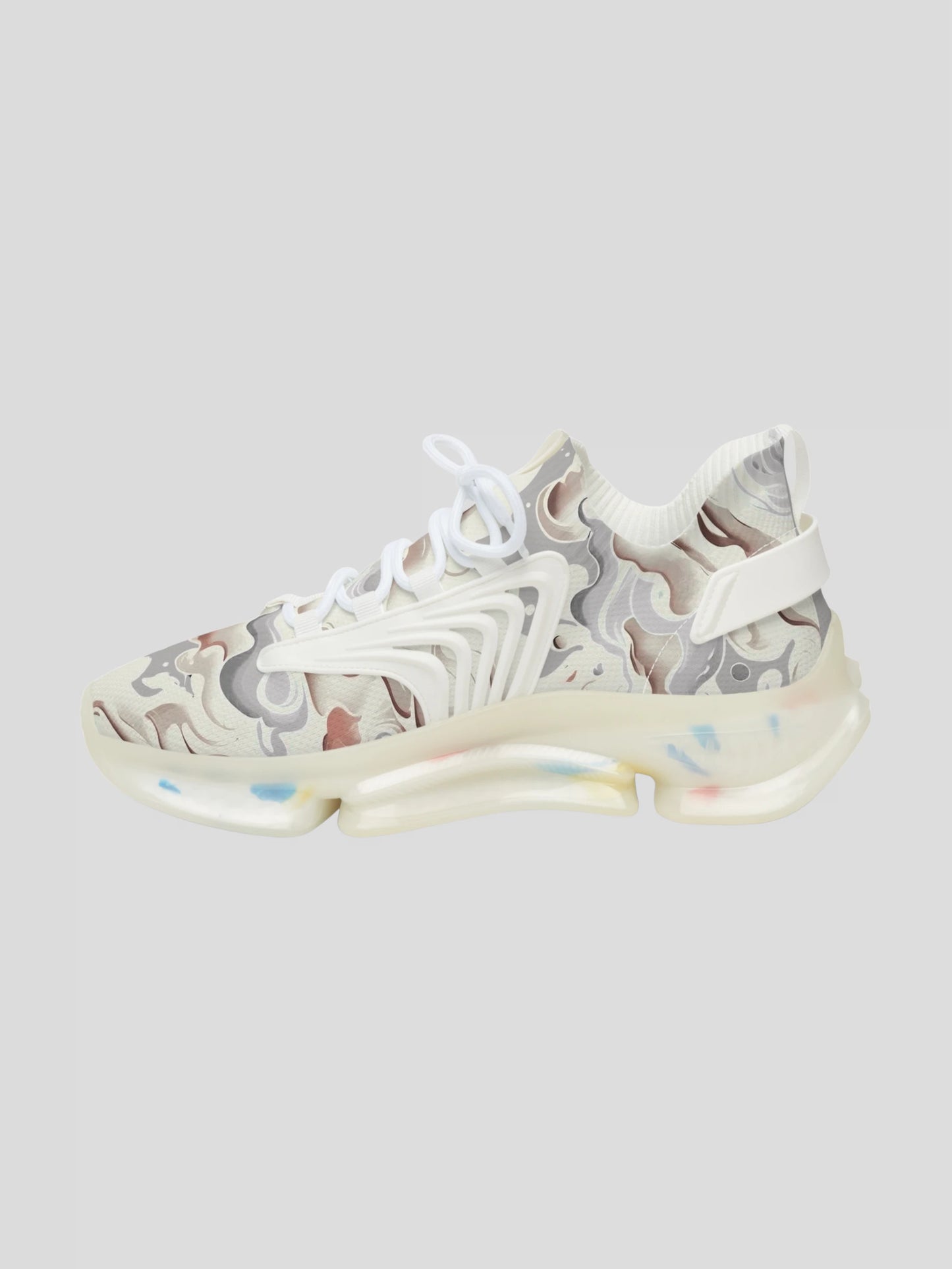 Inside right detail of GHOST sneaker showing soft grey smoke aesthetic