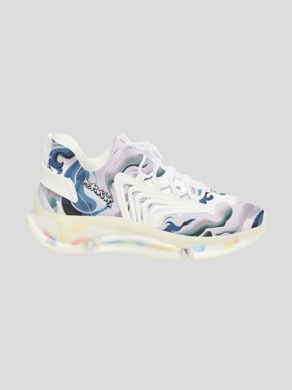 Outer right side MENS REMNANT. LUCID sneaker with abstract purple-blue futuristic smoke print