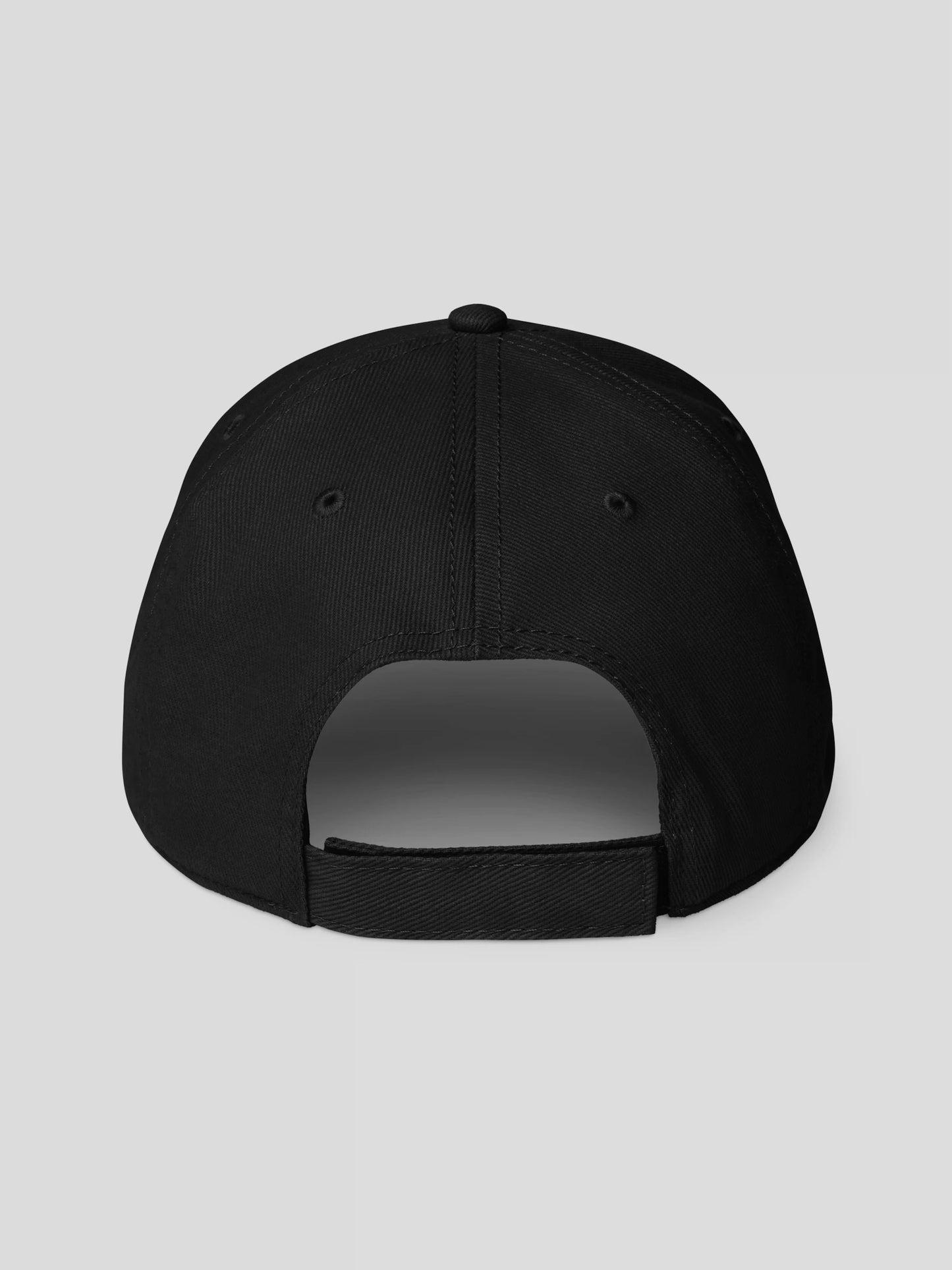 Rear view of REMNANT. COLD CAP black – adjustable Velcro strap and relaxed six-panel design.