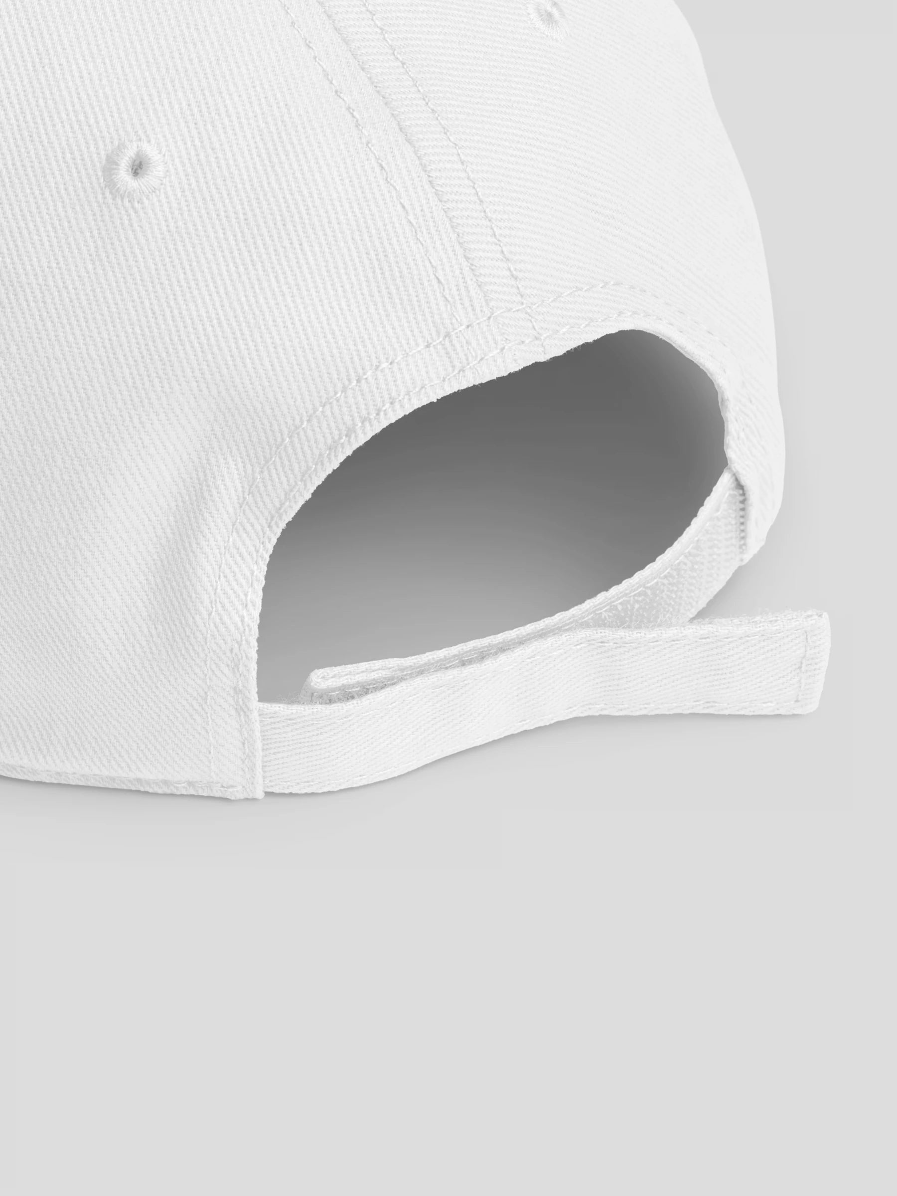 Close-up of REMNANT. COLD CAP white – premium cotton stitching and minimalist craftsmanship.