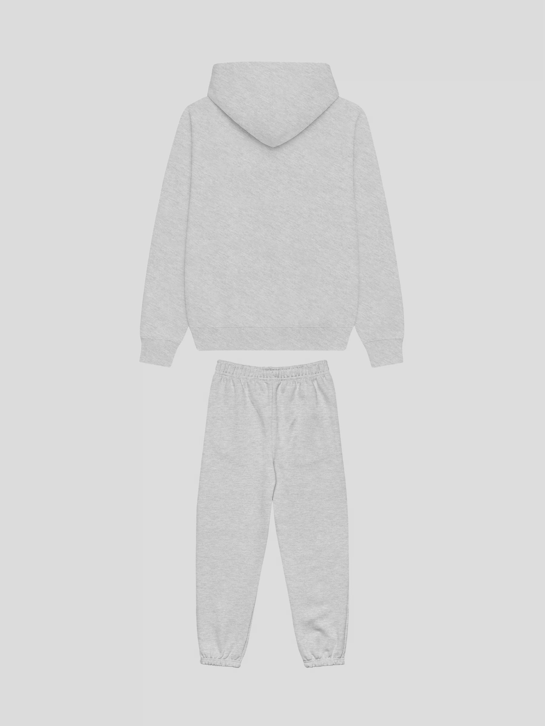 Back view of REMNANT. COLD THEORY.01 grey oversized tracksuit – relaxed unisex streetwear fleece set with double-layer hood and elastic cuffs