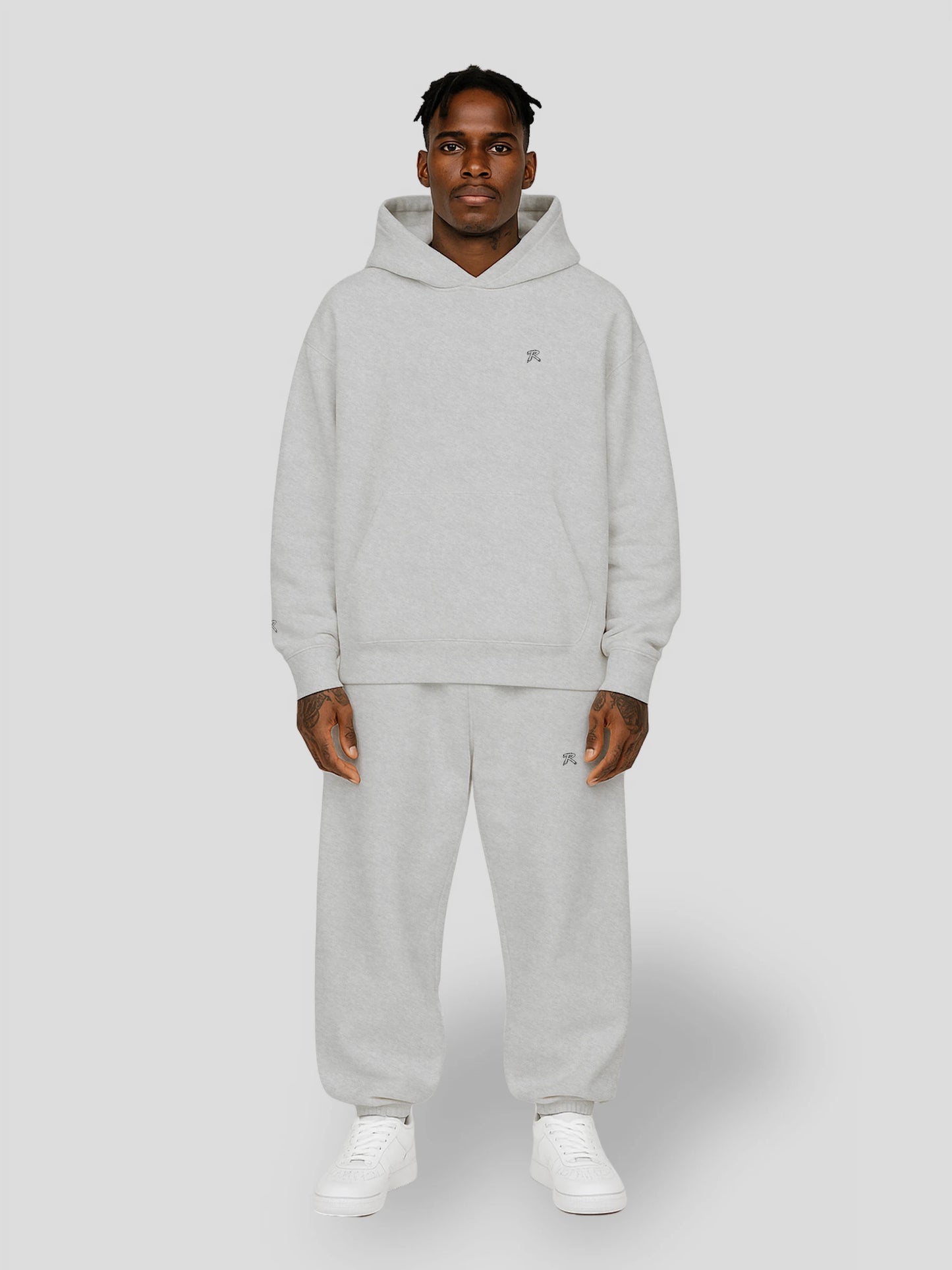 REMNANT. COLD THEORY.01 Grey Oversized Fleece Set – minimal unisex streetwear hoodie and sweatpants outfit made from heavyweight brushed fleece