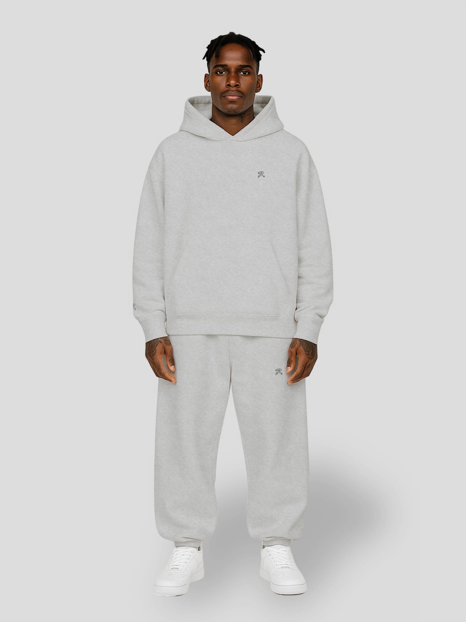 REMNANT. COLD THEORY.01 Grey Oversized Fleece Set – minimal unisex streetwear hoodie and sweatpants outfit made from heavyweight brushed fleece