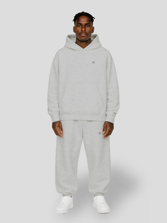 REMNANT. COLD THEORY.01 Grey Oversized Fleece Set – minimal unisex streetwear hoodie and sweatpants outfit made from heavyweight brushed fleece