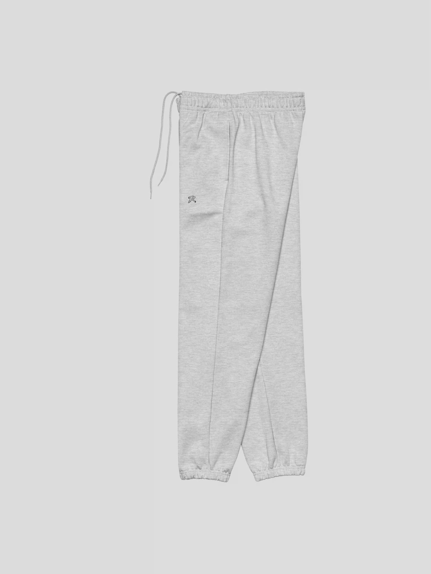 Left side angle of REMNANT. THEORY.01 SWEATS in COLD Grey – heavyweight fleece sweatpants for minimal streetwear looks