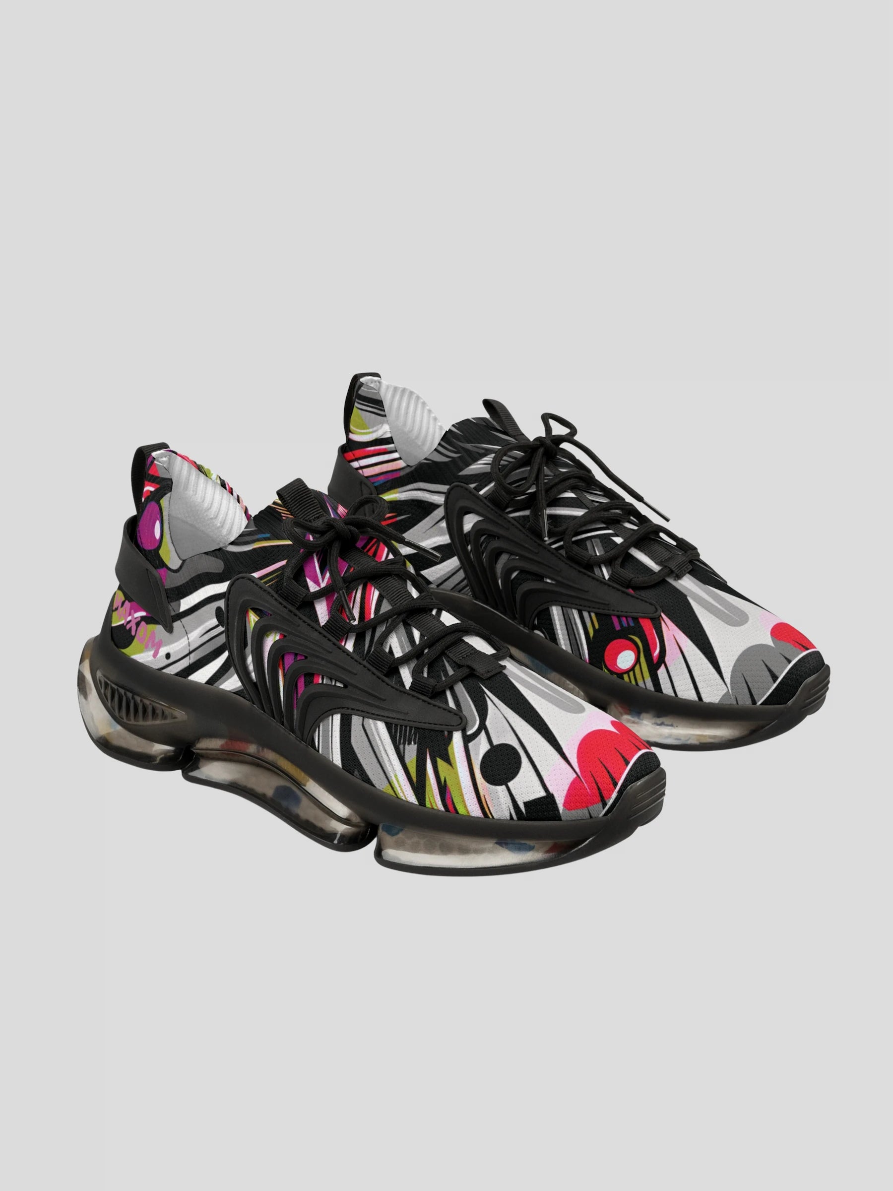 SoulStride Black Sneakers by MAXOMclo – abstract luxury streetwear sneakers for men with breathable memory foam and EVA sole.