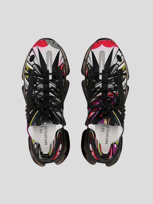 Top-down view of MAXOMclo SoulStride Women’s Sneakers Black – fashion-forward women’s sneakers with bold abstract detailing.