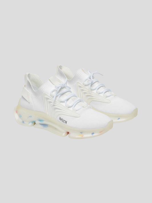 SoulStride Women’s White Sneakers by MAXOMclo – minimalist white streetwear sneakers with transparent EVA sole and colorful details.