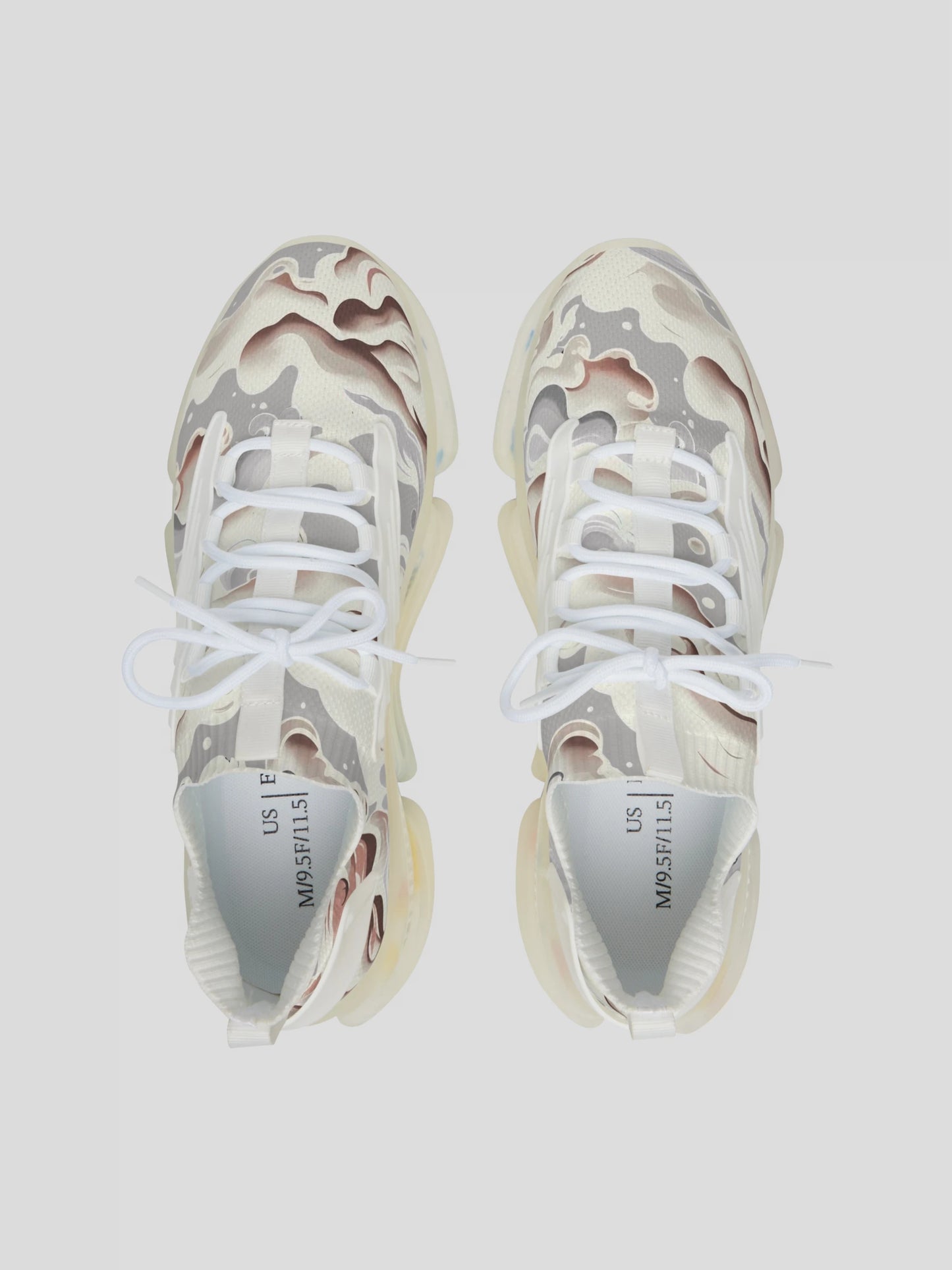 Top view of WOMENS REMNANT. GHOST sneaker showing light smoke design and breathable mesh