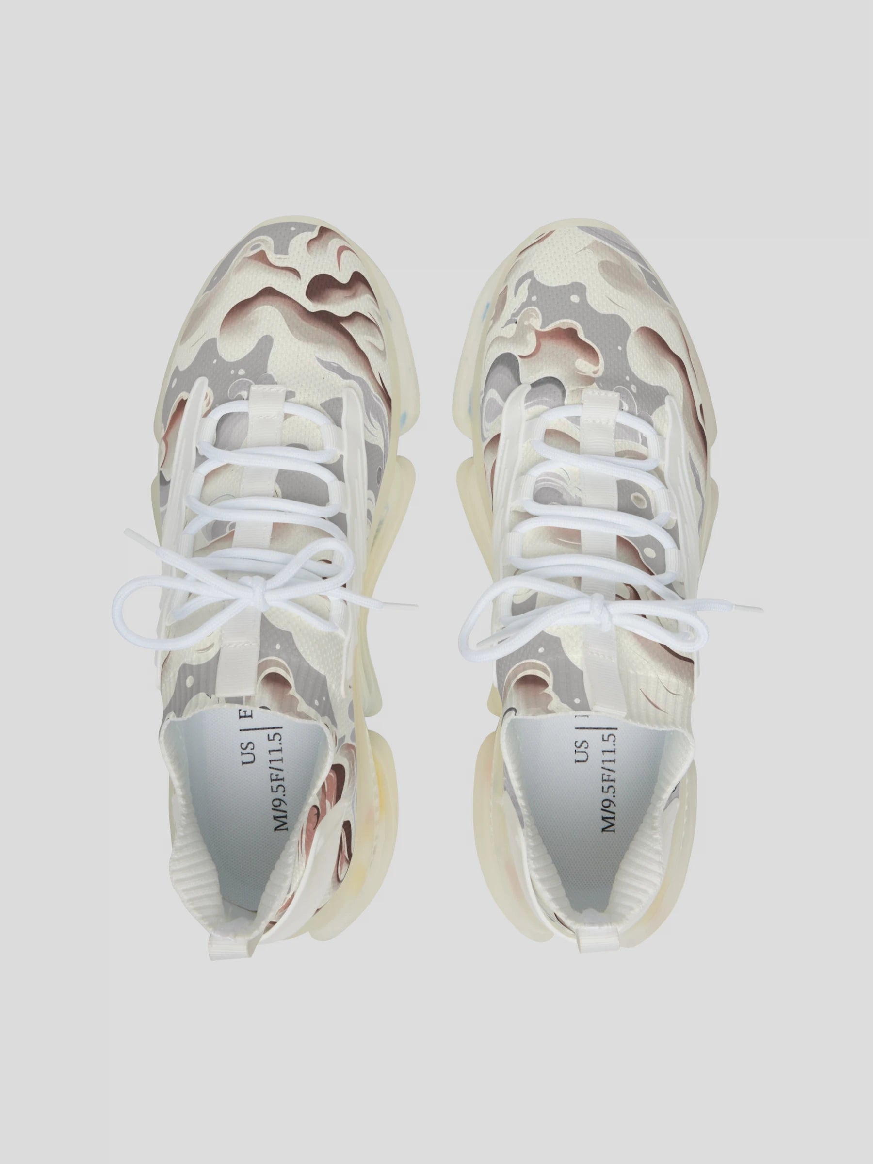 Top view of WOMENS REMNANT. GHOST sneaker showing light smoke design and breathable mesh