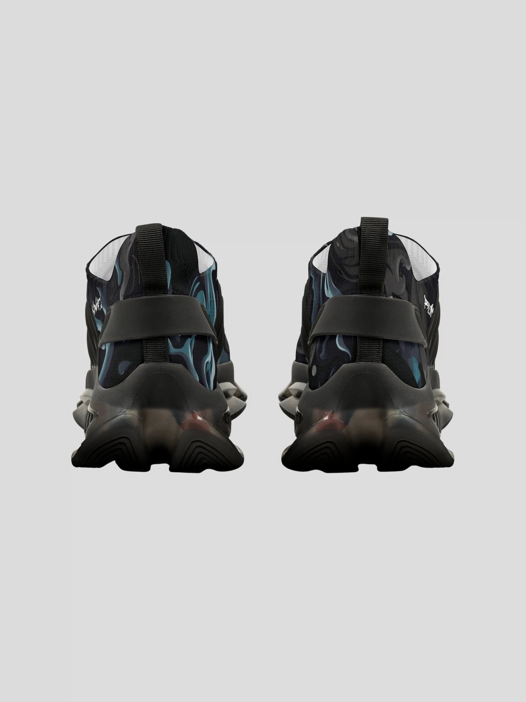 Rear view of WOMENS REMNANT. PHANTOM sneaker with soft heel and smoke pattern